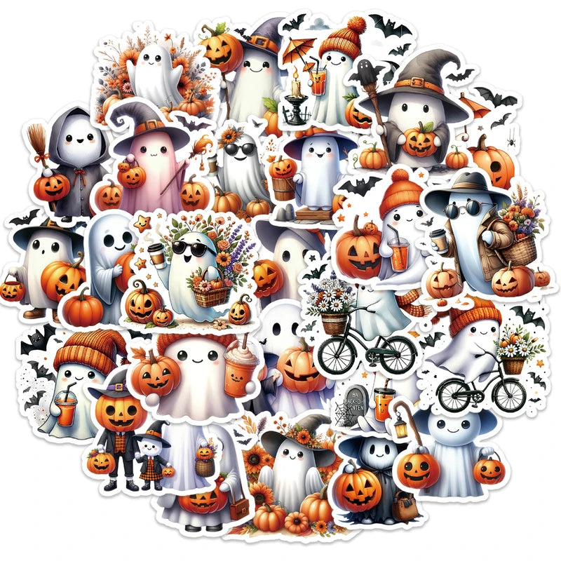 50PCS Halloween Pumpkin Ghost Stickers for Junk Journals Phone Laptops Water Bottles Scrapbooking