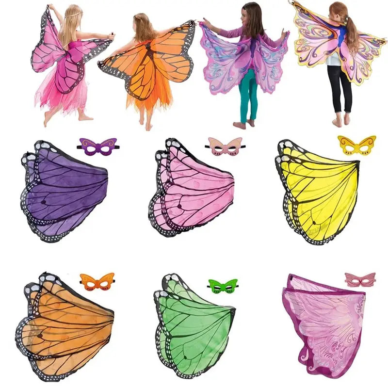 Kids Butterfly Costume Mask & Cloak Set for Halloween & Cosplay - Multiple Colors
