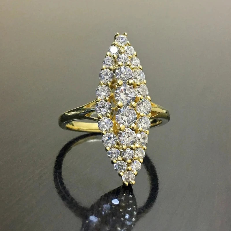 Gold Color Marquise-Shaped Ring for Women with CZ - Wedding & Fashion Jewelry