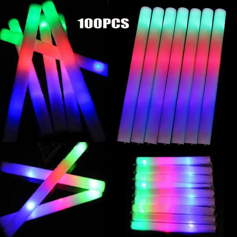 100 Pcs LED Glow Sticks Bulk Party Light-Up Foam Tubes for Events & Celebrations