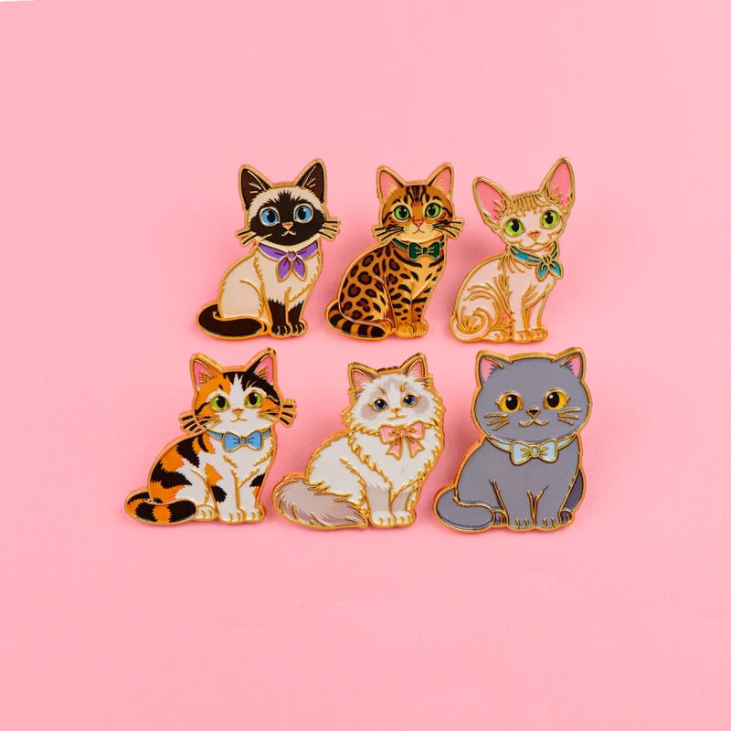 Cute Multi-Style Cat Enamel Pins with Leopard Floral Design - Lapel Brooches for Pet Lovers