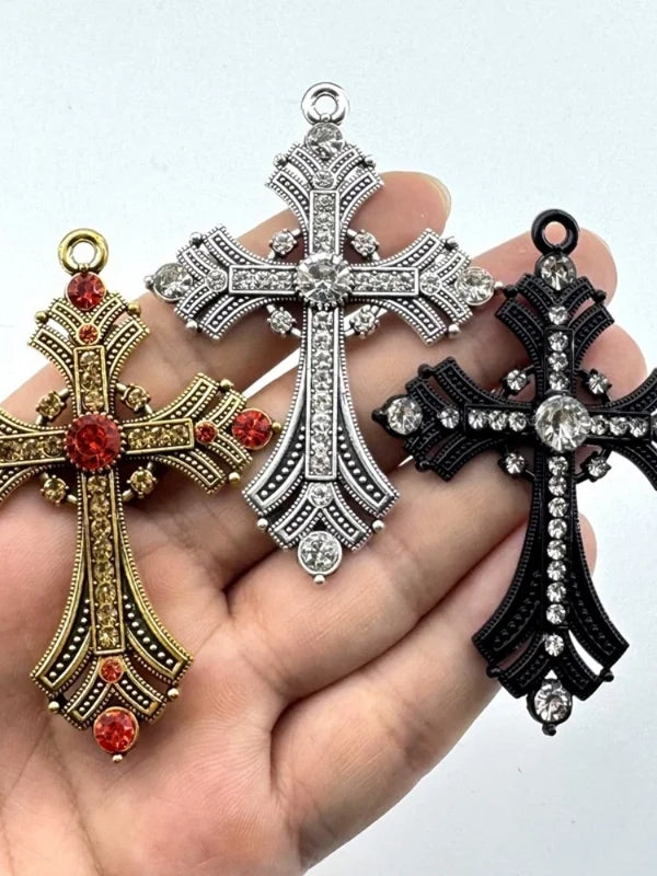 Cross Pendant Keychain Bag Charm Set - Retro Diamond Hip Hop Accessories DIY Jewelry
