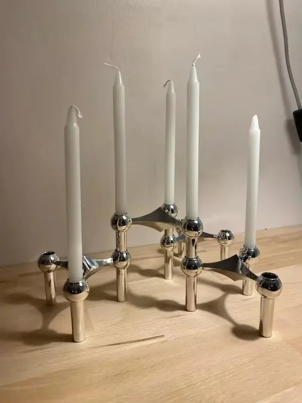 Molecular Structure Candle Holder Metal Centerpiece for Living Room Decor - Silver, White, Golden Variants