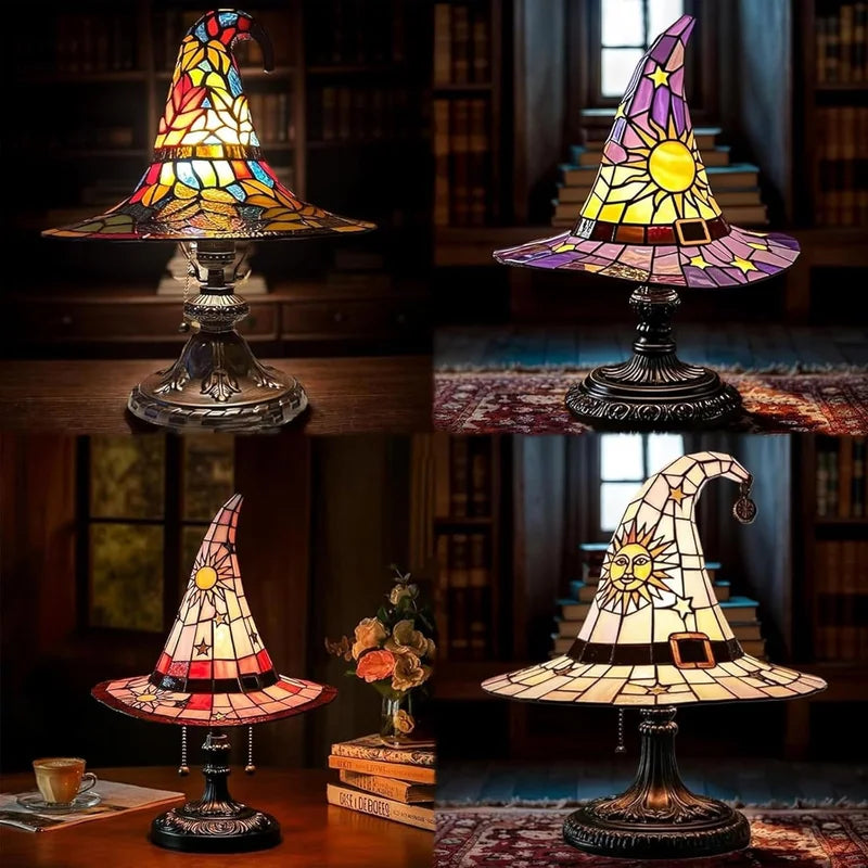 Stained Glass Witch Hat Night Light - USB Powered Table Lamp for Bedroom & Living Room Decor
