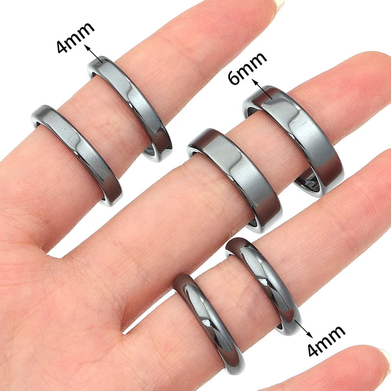 Natural Hematite Stone Ring Set for Women & Men - 16-21mm Flat Round Jewelry Gift