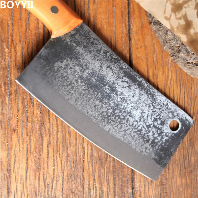 Forged Chef Knife with Wooden Handle and Copper Rivets - High-Carbon Steel Slicing Knife