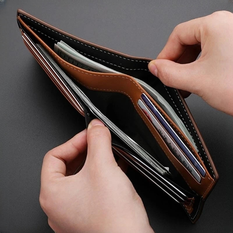 Men's Stripe Wallet with Multi-Function Card Holder & Money Clip - Leather Coin Purse