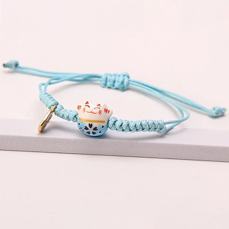 Cute Lucky Cat Braided Bracelet for Women - Adjustable Animal Jewelry Gift