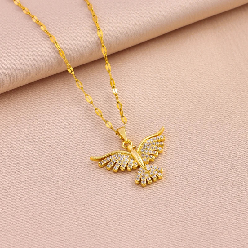 Vintage Phoenix Pendant Necklace - 18K Gold Plated Stainless Steel Chain for Women