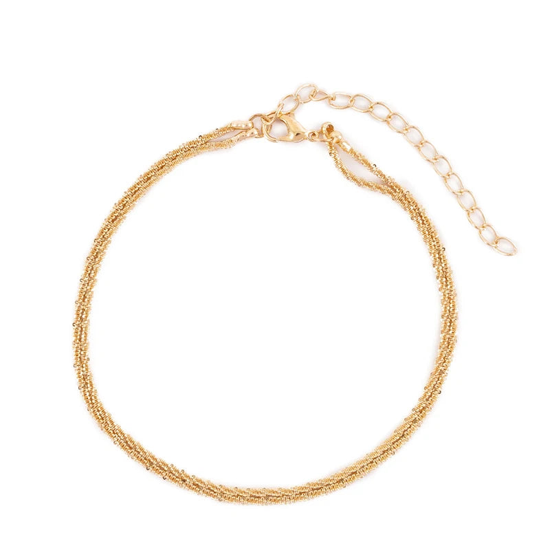 Dainty Adjustable Layered Ankle Bracelet Set for Women - Beach Jewelry