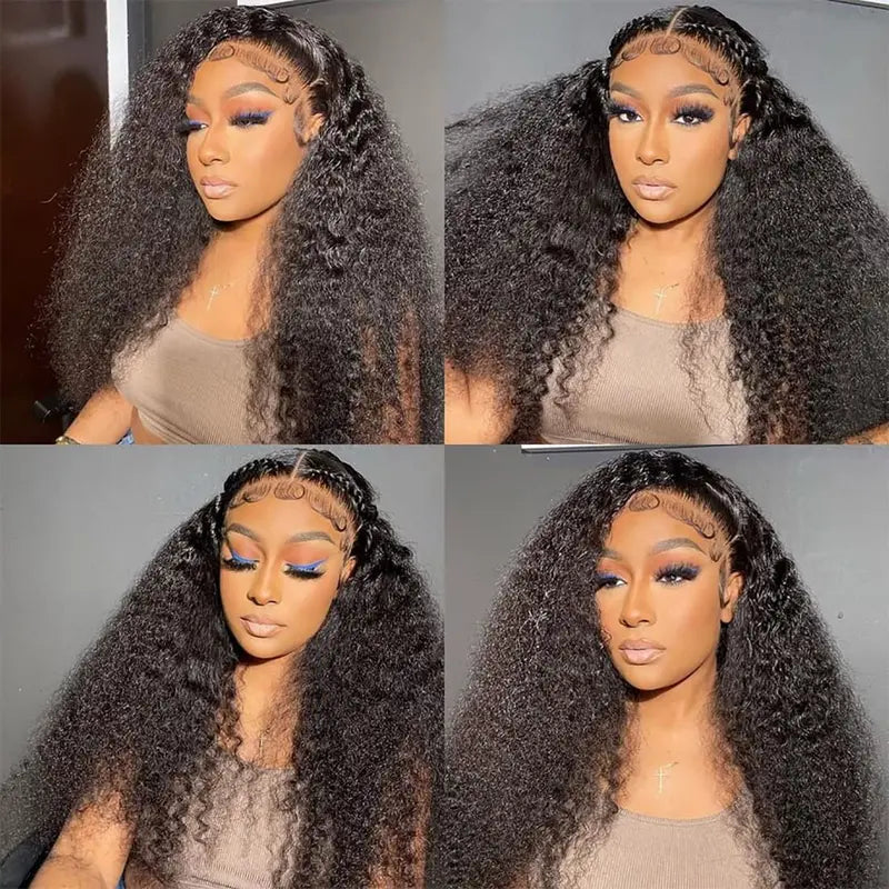 Deep Wave Lace Front Human Hair Wig 13x4 Curly Pre-Cut Lace Frontal 180% Density for Black Women