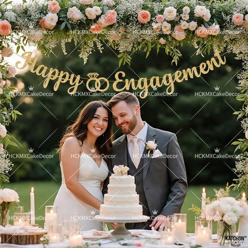 Wedding Engagement Party Banner Bunting with Garland - Bridal Celebration Decorations