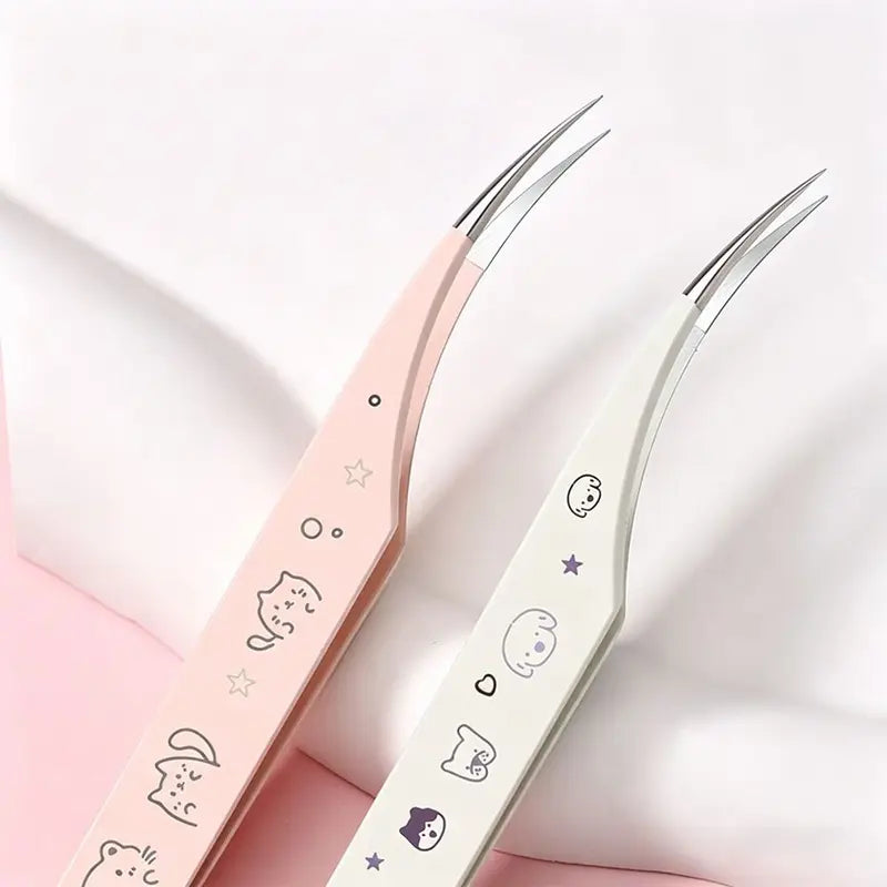 Eyelash Curler Tweezers Stainless Steel False Eyelash Applicator with Cartoon Pattern