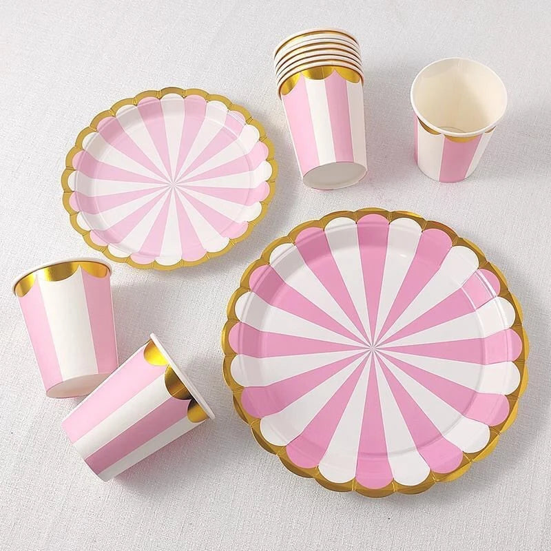 Disposable Party Paper Plates & Cups Set for Celebrations - Multiple Colors