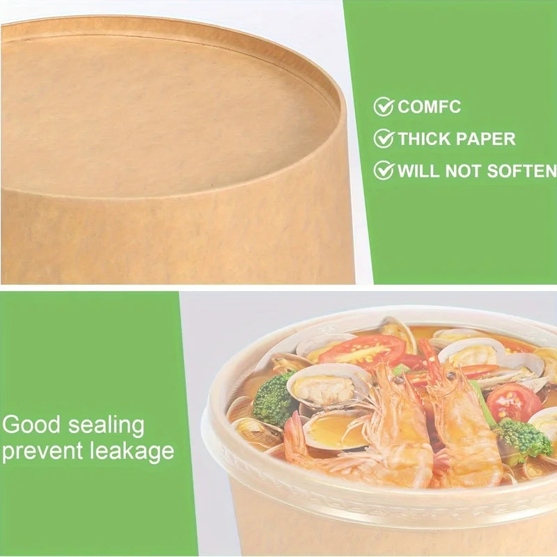 Disposable Paper Bowl Set with Lids - 25Oz Food Containers for Soup Salad Meal Prep