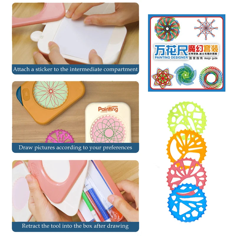 Drawing Art Spirograph Set for Kids - Fun Spiral & Gear Design Toys in Pink & Blue