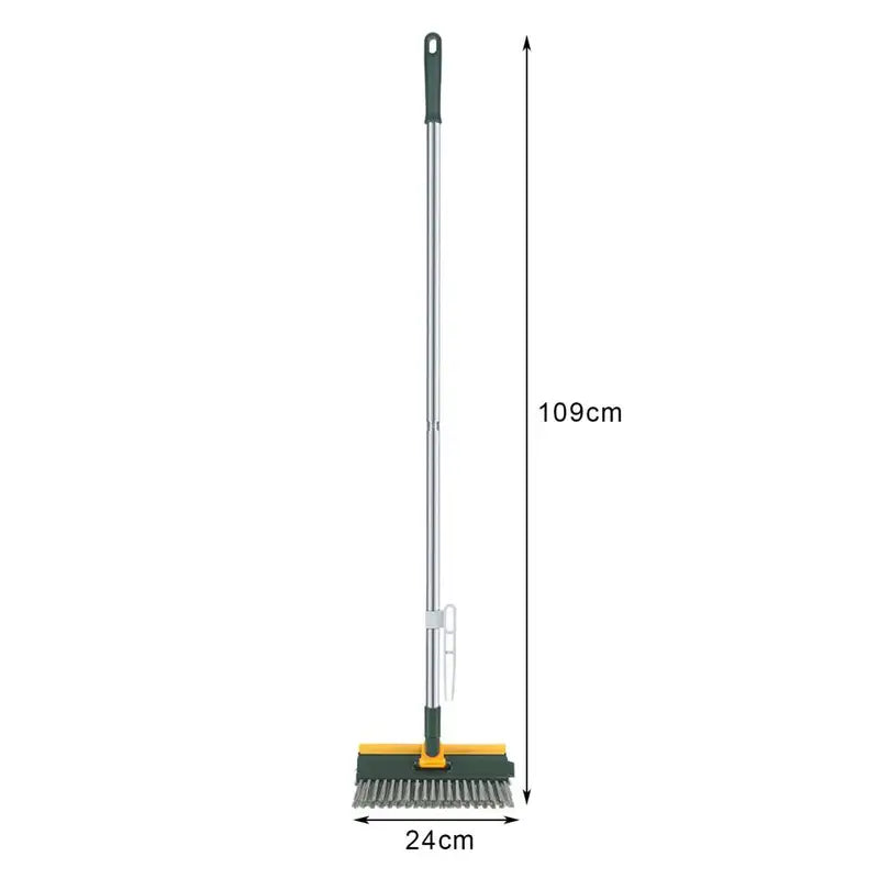 Rotatable Floor Scrub Brush with Long Handle and Squeegee for Grout and Tile Cleaning