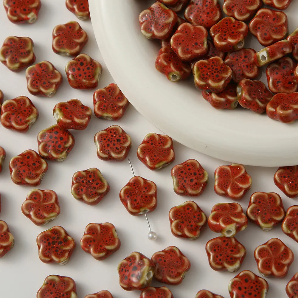 10PCS Retro Ceramic Glazed Flower Beads for Jewelry Making DIY Bracelets and Necklaces