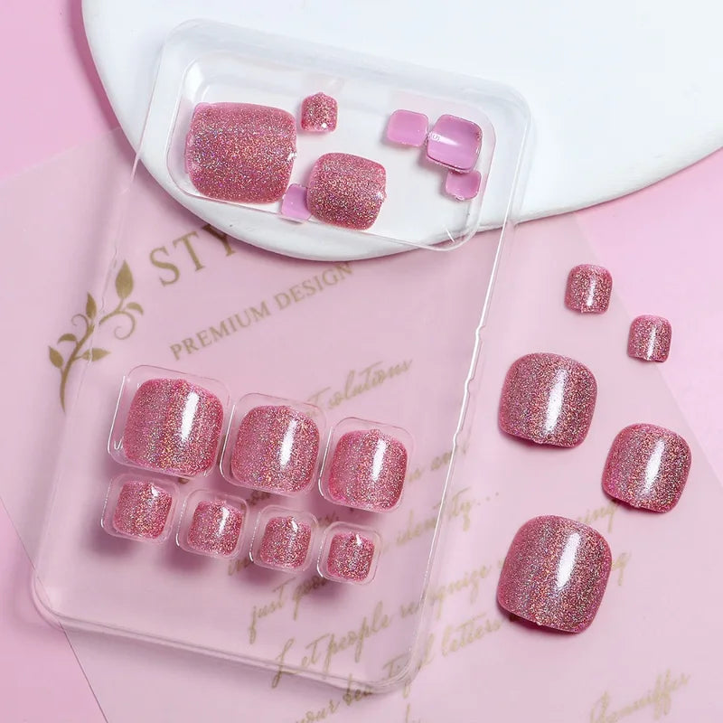 Fake Toenails Square Head Short Length Full Cover Foot Nail Tips Set for Women