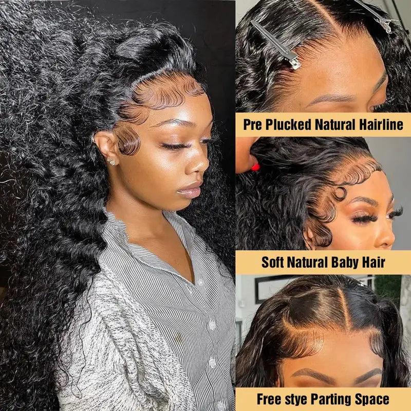Deep Wave Frontal Wig 13x4 13x6 HD Transparent Lace 250% Density Human Hair