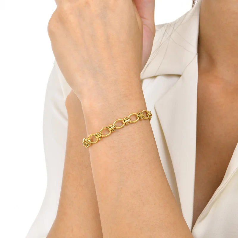 18k Gold Plated Chunky Oval Link Chain Bracelet for Women - Stainless Steel Jewelry