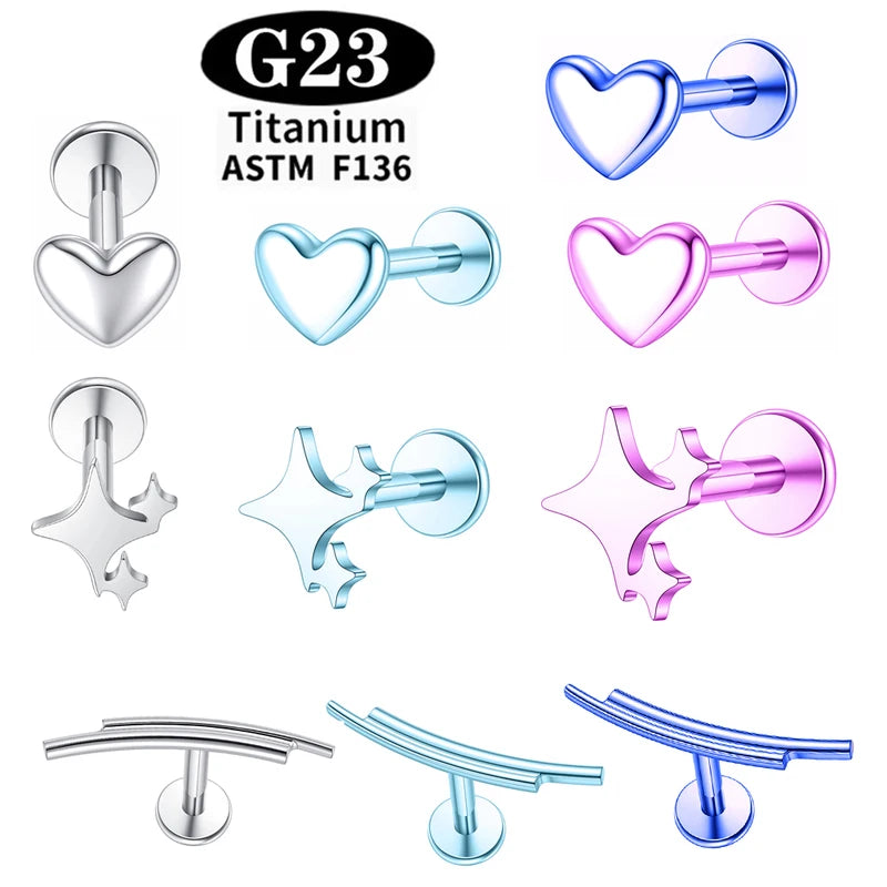 Implant Grade ASTM F136 Titanium Nose & Body Piercing Jewelry 16G Labret Lip Ear Studs