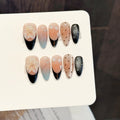 10PCS Handmade Press On Nails French Style with Glass Beads and Cat's Eye Effect