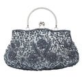 Women's Beaded Embroidered Small Evening Clutch Bag with Chain Shoulder Strap