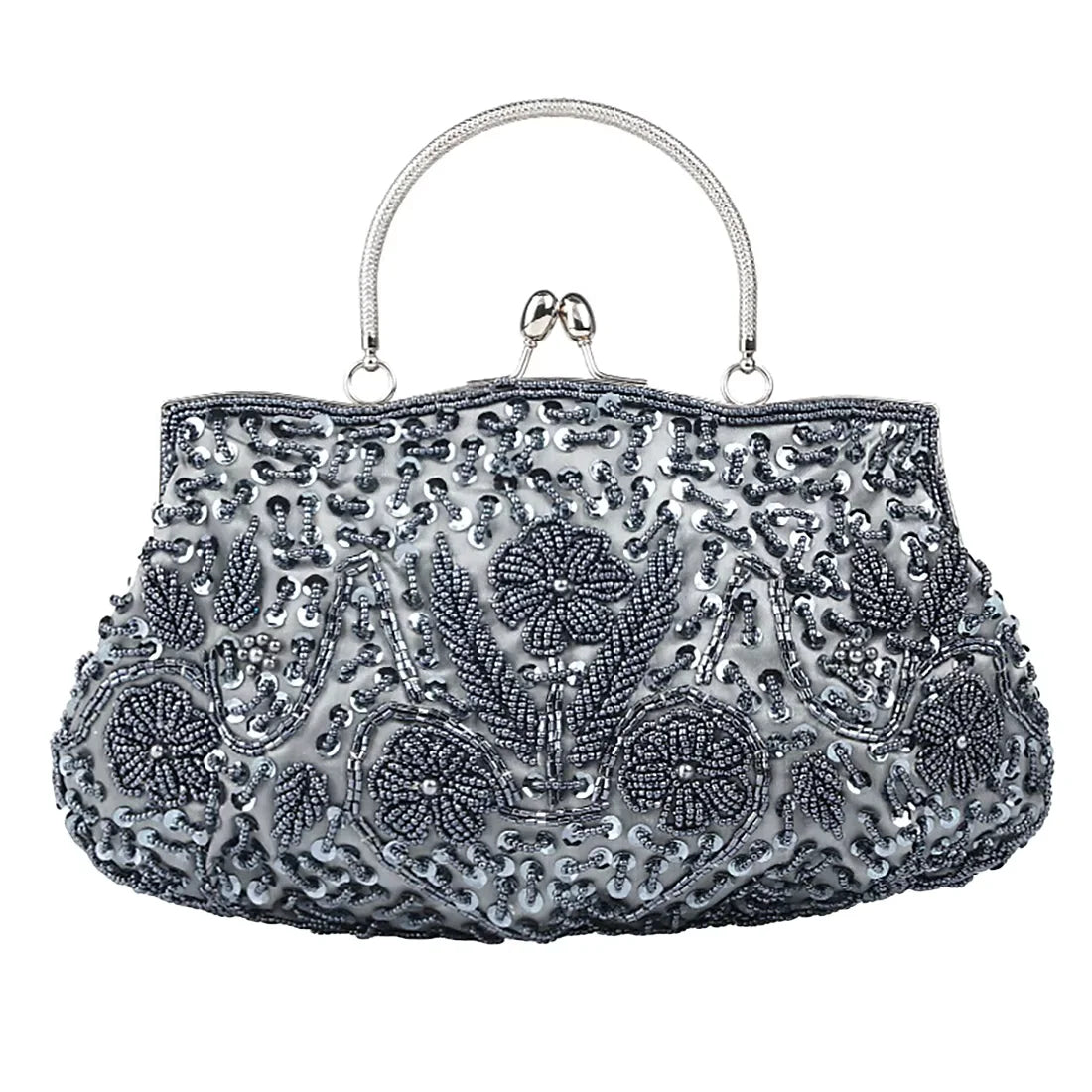 Women's Beaded Embroidered Small Evening Clutch Bag with Chain Shoulder Strap