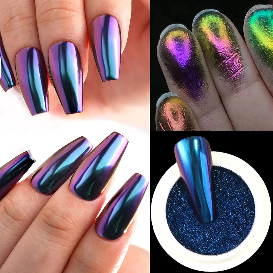 Chrome Chameleon Nail Powder Pigment Metallic Mirror Glitter for Manicure