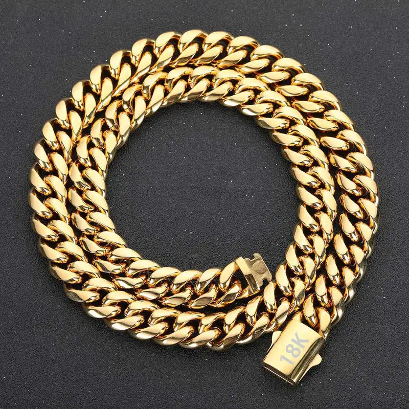 Men's & Women's Stainless Steel Cuban Chain Necklace 8-14mm Width Various Sizes