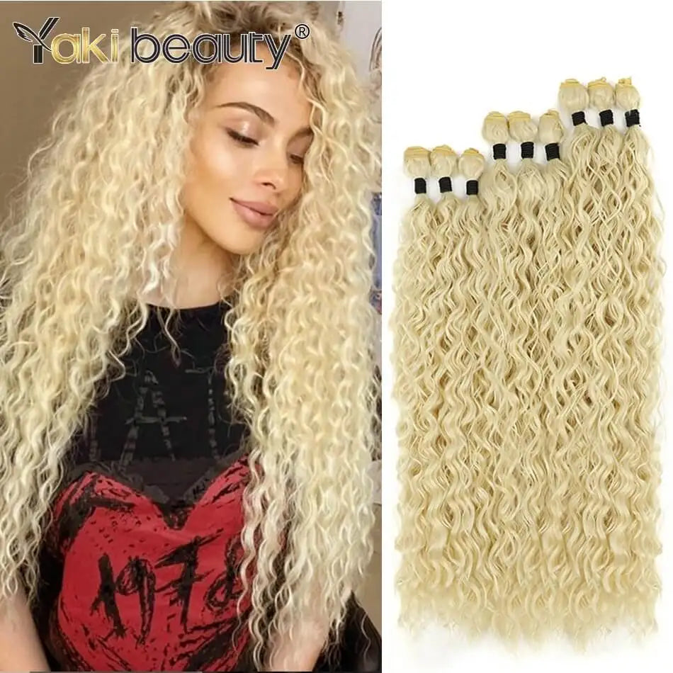 Synthetic Kinky Curly Hair Extensions 9PCS Set Water Wave Full to End