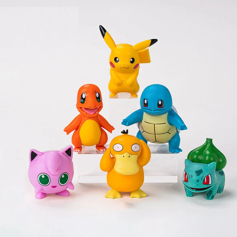 Pokemon Anime Figures Set - Pikachu Charmander Psyduck Squirtle Jigglypuff Bulbasaur Kids Collectible Toys