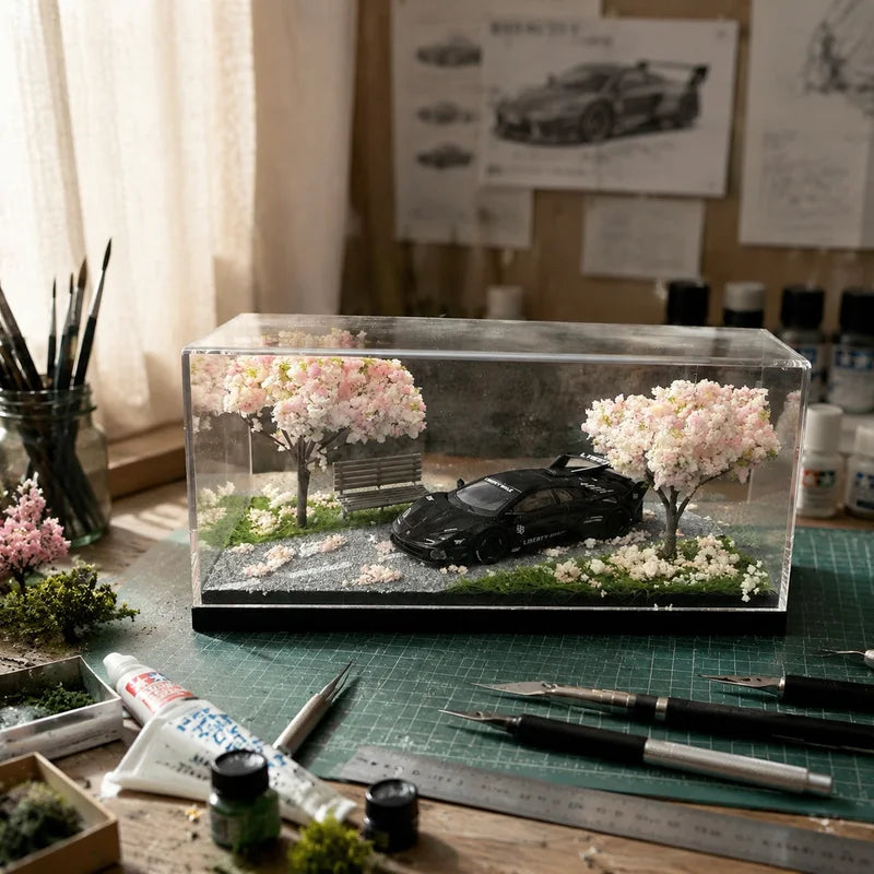 Miniature Cherry Blossom Diorama Ornament for Photography & Decor