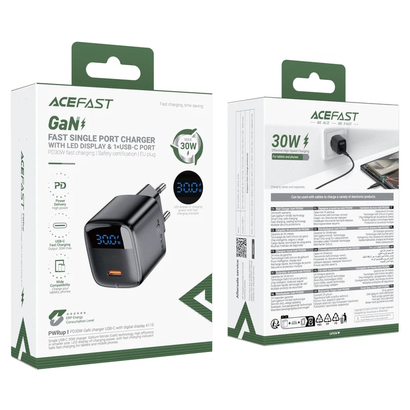 USB C GaN Fast Charger 30W with Digital Display for iPhone & Samsung