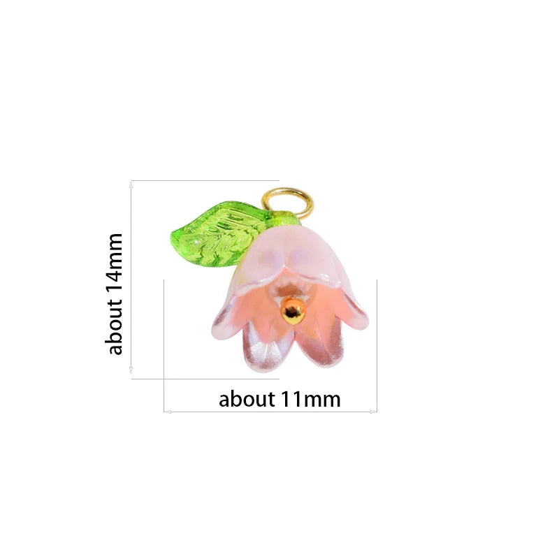 DIY Jewelry Making Pearl Bell Orchid Pendants with Leaf Flower Charms - Multiple Colors