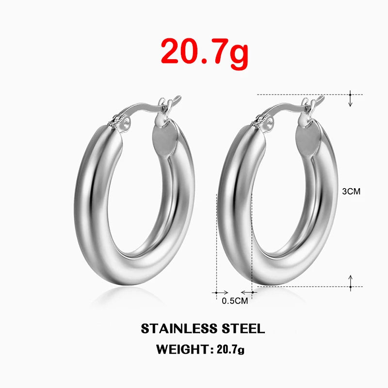 Classic Round Hoop Earrings for Women - Stainless Steel, 5mm Thick, Vintage Jewelry