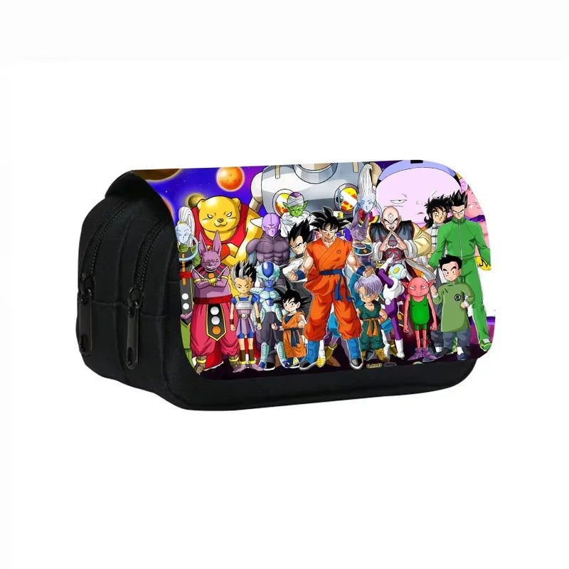 Large Capacity Nylon Anime Pencil Case with Dragon Ball Z Goku & Vegeta Design for Students