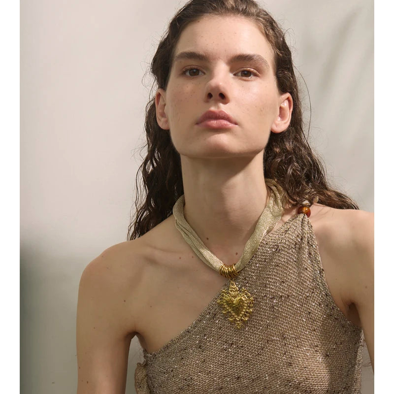 Heart Pendant Necklace for Women - Polyester Chain Jewelry Autumn Winter 2025