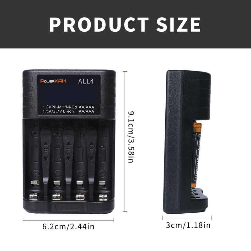 Rechargeable Battery Charger for AA AAA Lithium & NiMH Batteries, LCD Screen
