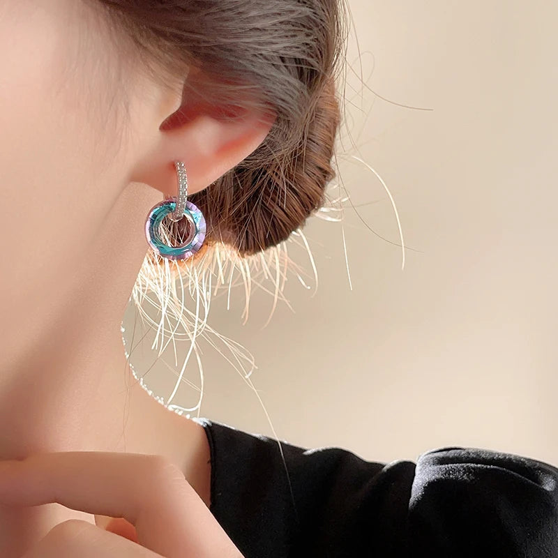 Summer 2024 Fantasy Crystal Circle Ring Buckle Pendant Earrings Jewelry Set for Women