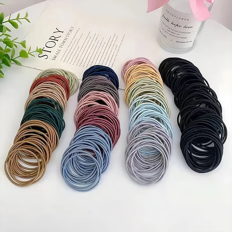 100PCS Unisex Nylon Elastic Hair Bands - Ponytail Scrunchies & Headbands