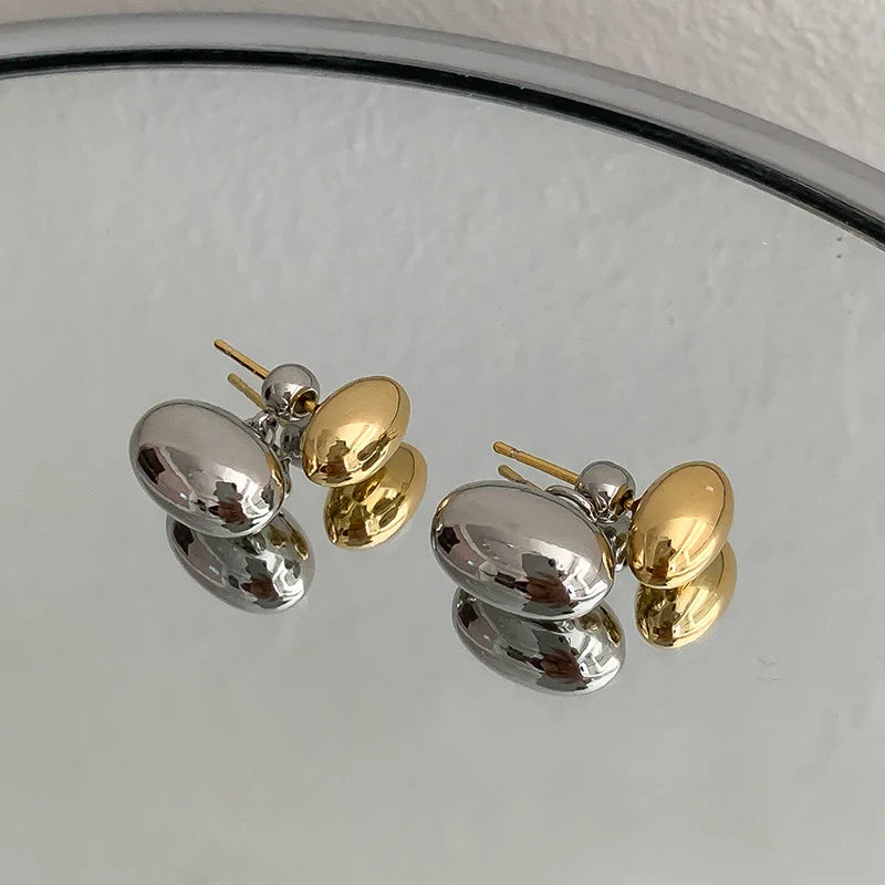Geometric Oval Metal Stud Earrings for Women Girls - Versatile Party Jewelry
