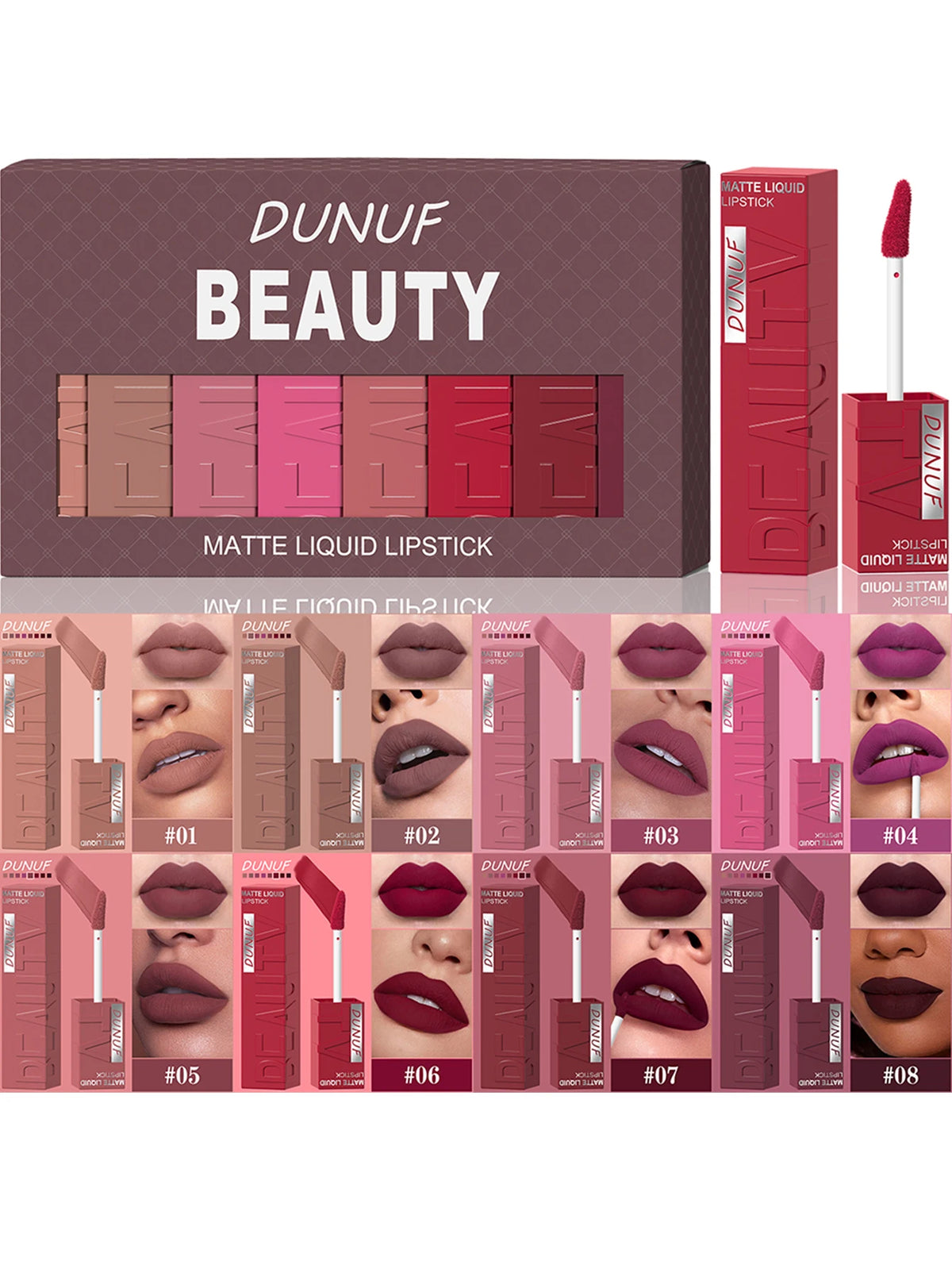 8Pcs Nude Brown Matte Liquid Lipstick Set - Long-Lasting Non-Fade Lip Gloss