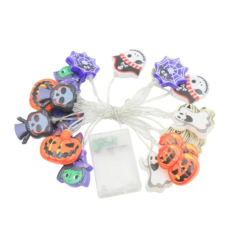 Halloween LED String Lights Pumpkin Ghost Spider Web Outdoor Lantern Decorations