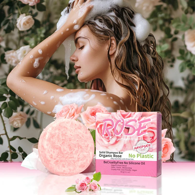 Pink Rose Nourishing Handmade Shampoo Soap with Essential Oil - Floral Fragrance