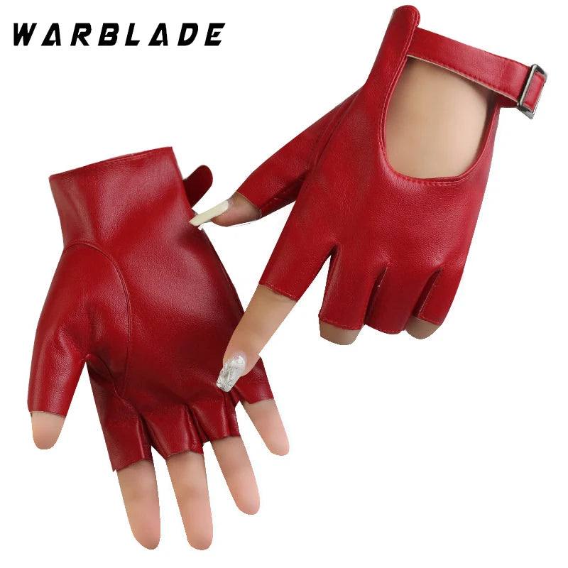 Women Halloween PU Leather Waterproof Fingerless Gloves - Punk Fashion Cycling & Dance Gloves