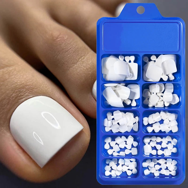 100Pcs Short Square False Toenails - Full Cover Acrylic Tips for Summer Wear - Clear, Beige, White, Frosted