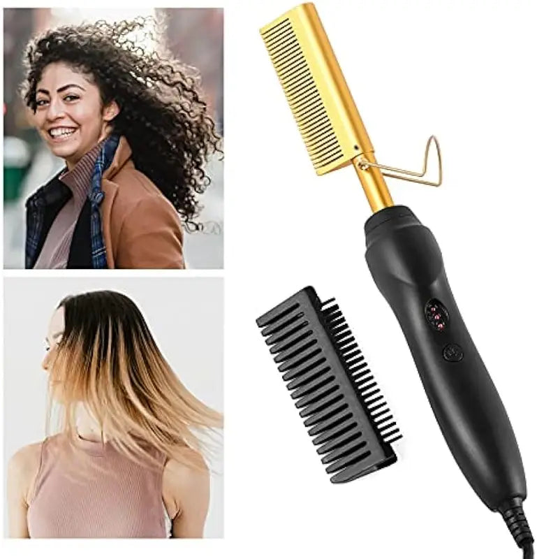 Hot Comb & Hair Dryer Brush 3-in-1 Styling Tool for Straightening Curling & Volumizing