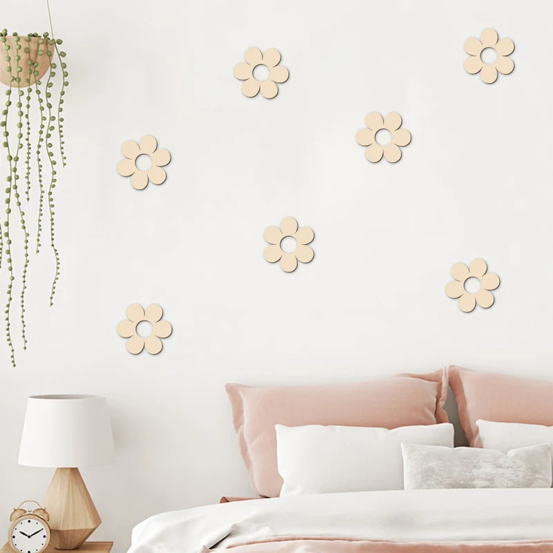 Wooden Flower Cutouts - Reusable Wall Decor for DIY Crafts Baby Room